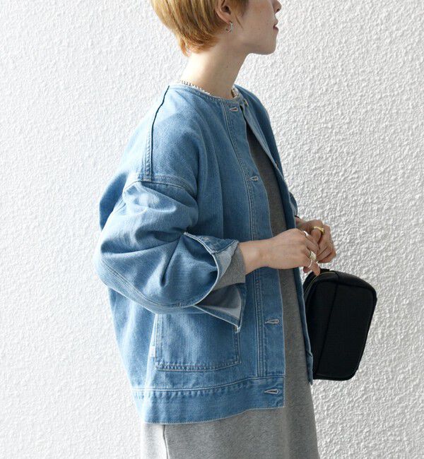 SHIPS any「《一部追加予約》SHIPS any: ノーカラー デニム ブルゾン［SHIPS any DENIM］」|デニムジャケット|ライトブルー