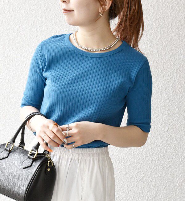 SHIPS any「《一部追加予約》SHIPS any:〈洗濯機可能〉テレコ リブ ハーフスリーブ TEE」|Tシャツ・カットソー|