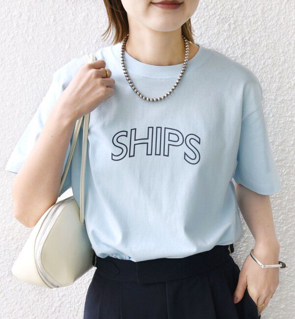 SHIPS for women「《一部追加予約》【WEB限定】 SHIPS ラウンド プリント ロゴ TEE」|Tシャツ・カットソー|ライトブルー