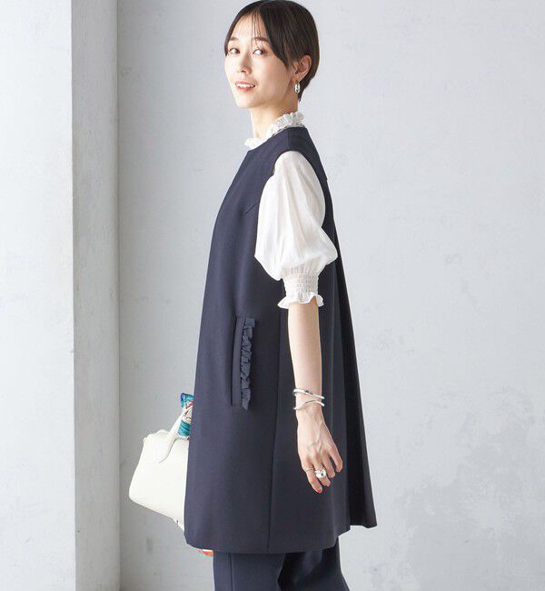 SHIPS for women「【SHIPS別注】kaene:〈洗濯機可能〉ハイストレッチ ダンボール フリル ジレ」|ベスト・ジレ|