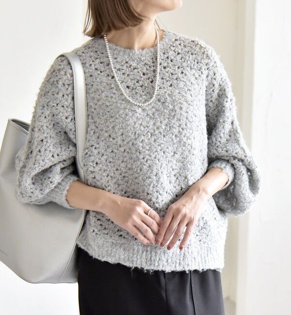 quaranciel「quaranciel:〈手洗い可能〉スパンコール レース編み クルーネック ドルマン ルーズ ニット」|ニット・セーター|