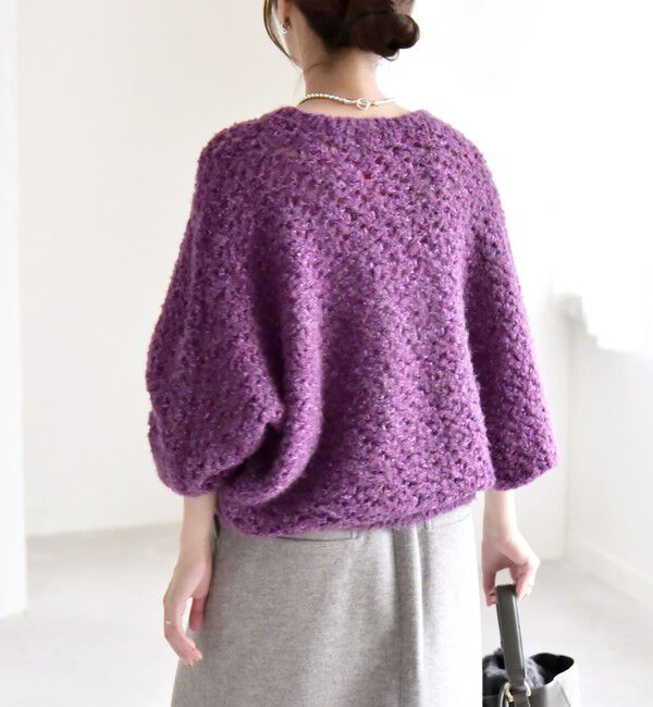 quaranciel「quaranciel:〈手洗い可能〉スパンコール レース編み クルーネック ドルマン ルーズ ニット」|ニット・セーター|