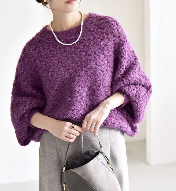 quaranciel「quaranciel:〈手洗い可能〉スパンコール レース編み クルーネック ドルマン ルーズ ニット」|ニット・セーター|