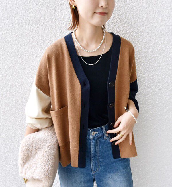 SHIPS for women「【WEB限定】〈手洗い可能〉配色 ポケット カーディガン」|カーディガン|