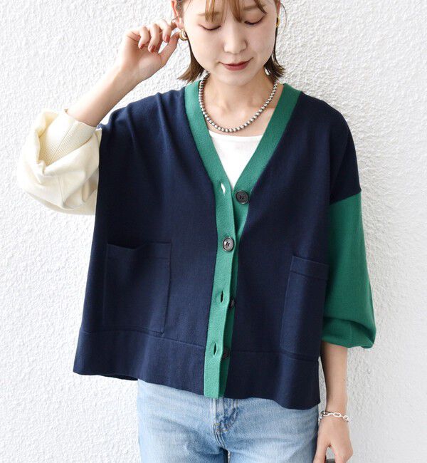SHIPS for women「【WEB限定】〈手洗い可能〉配色 ポケット カーディガン」|カーディガン|ネイビー