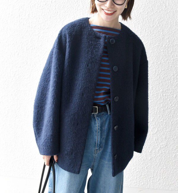 SHIPS any「SHIPS any: シャギー ノーカラー コクーン コート」|ノーカラーコート|