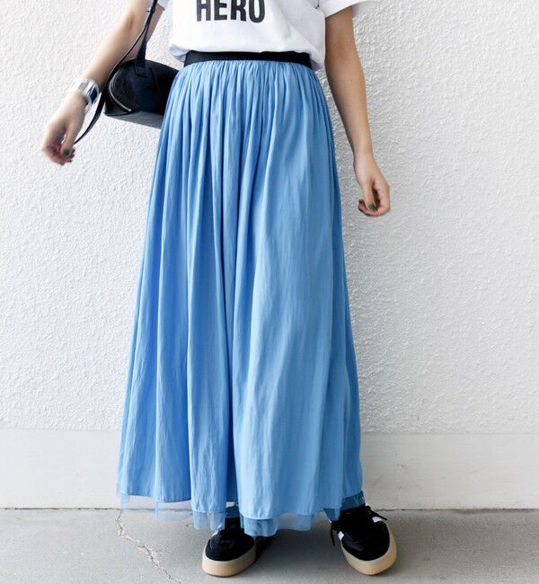 SHIPS for women「〈手洗い可能〉リバーシブル チュール カッセン スカート」|スカート|ライトブルー