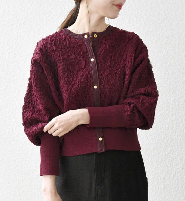 SHIPS any「SHIPS any:〈手洗い可能〉ジャカード バンピー コンパクト カーディガン」|カーディガン|ワイン