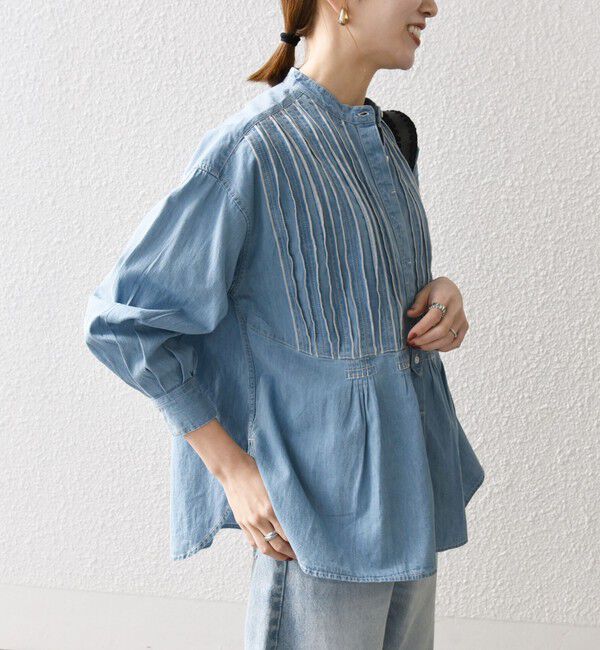 SHIPS any「SHIPS any:〈洗濯機可能〉デニム シーム バンドカラー シャツ ブラウス」|シャツ・ブラウス|