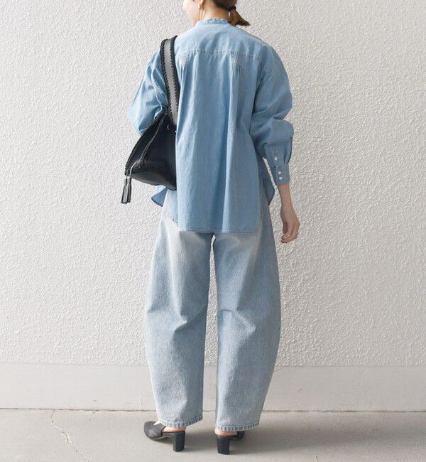 SHIPS any「SHIPS any:〈洗濯機可能〉デニム シーム バンドカラー シャツ ブラウス」|シャツ・ブラウス|