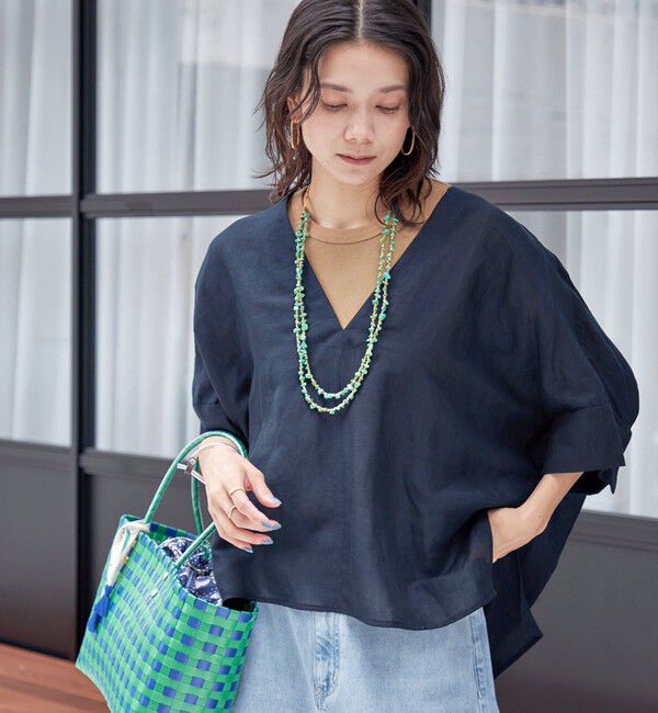SHIPS for women「【一部WEB限定】〈手洗い可能〉IMPERIAL LINEN スキッパー ブラウス」|シャツ・ブラウス|ネイビー