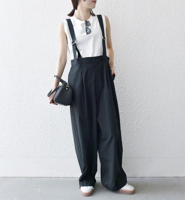 SHIPS any「SHIPS any:〈洗濯機可能〉ドロスト ワイド サロペット &times; ノースリーブ TEE セット」|その他|ブラック