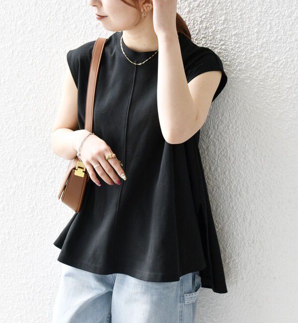 SHIPS any「SHIPS any:〈接触冷感/汗染み防止加工/洗濯機可能〉Aライン フレンチスリーブ TEE」|Tシャツ・カットソー|ブラック