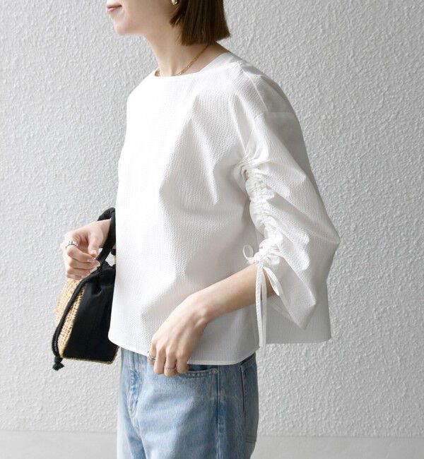 SHIPS any「SHIPS any:〈洗濯機可能〉ミニサッカー ドロスト リボン ボートネック ブラウス」|シャツ・ブラウス|