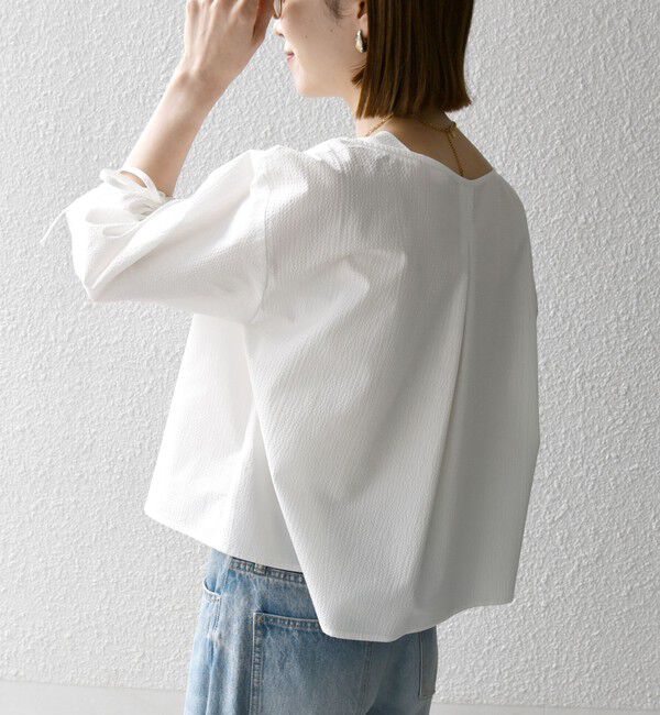 SHIPS any「SHIPS any:〈洗濯機可能〉ミニサッカー ドロスト リボン ボートネック ブラウス」|シャツ・ブラウス|