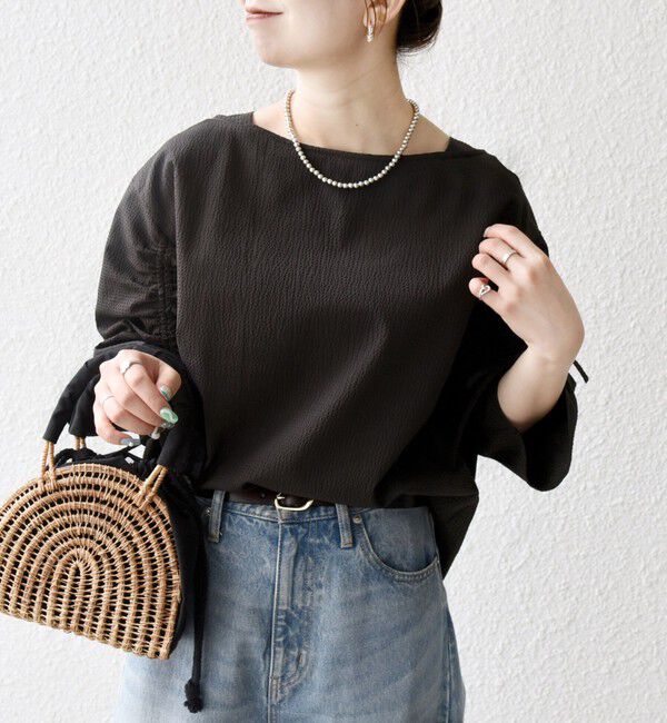 SHIPS any「SHIPS any:〈洗濯機可能〉ミニサッカー ドロスト リボン ボートネック ブラウス」|シャツ・ブラウス|