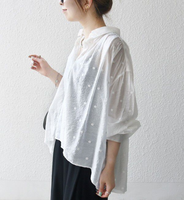 SHIPS any「SHIPS any:〈手洗い可能〉シアー ドット レギュラーカラー ギャザー シャツ」|シャツ・ブラウス|