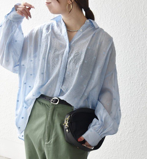 SHIPS any「SHIPS any:〈手洗い可能〉シアー ドット レギュラーカラー ギャザー シャツ」|シャツ・ブラウス|ライトブルー