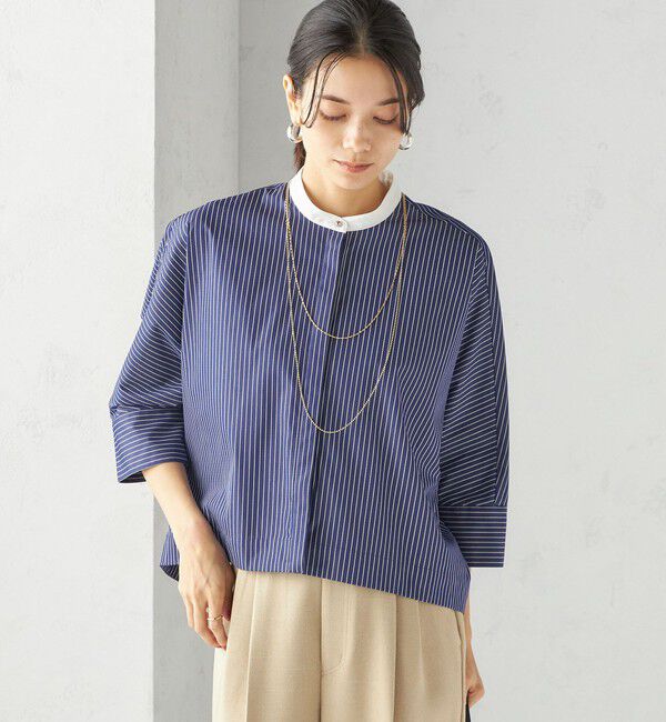 SHIPS for women「〈手洗い可能〉綿 ポリエステル ストライプ 羽織 シャツ」|シャツ・ブラウス|ネイビー