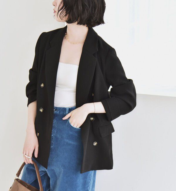 quaranciel「quaranciel:〈手洗い可能〉メッシュ ダブルブレスト テーラード ジャケット 25AW」|テーラードジャケット|ブラック