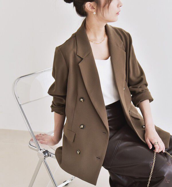 quaranciel「quaranciel:〈手洗い可能〉メッシュ ダブルブレスト テーラード ジャケット 25AW」|テーラードジャケット|ブラウン