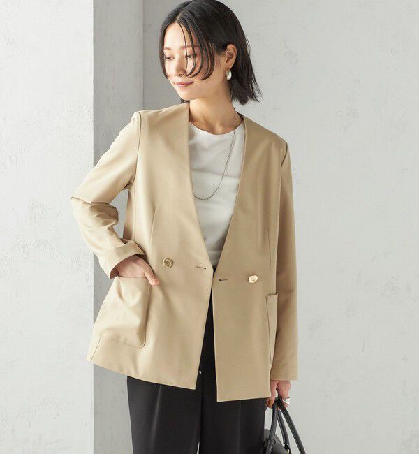 SHIPS for women「〈吸水速乾 / 防シワ加工 / 洗濯機可能〉スーティング ジャージー カラーレス ジャケット」|ノーカラージャケット|