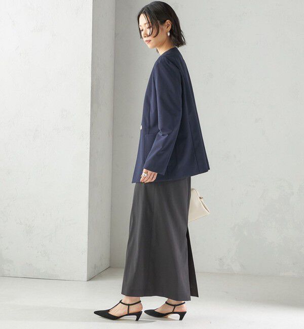 SHIPS for women「〈吸水速乾 / 防シワ加工 / 洗濯機可能〉スーティング ジャージー カラーレス ジャケット」|ノーカラージャケット|