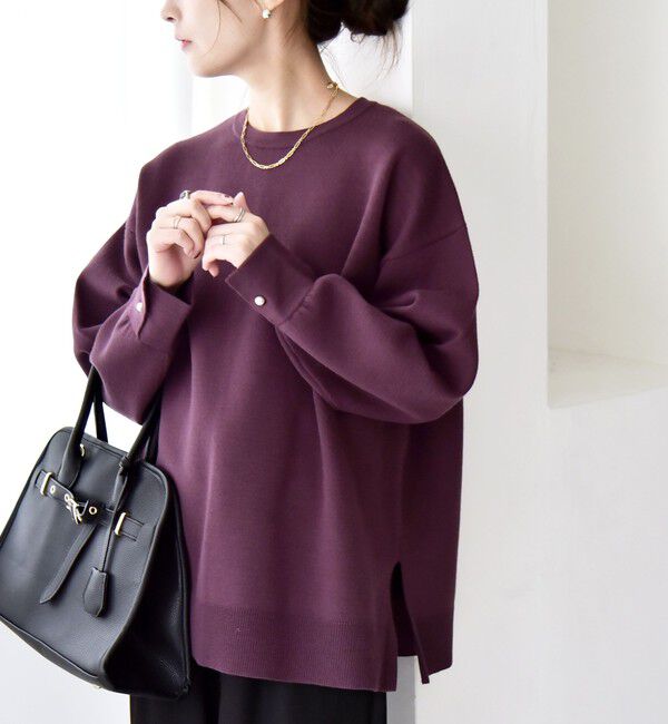 quaranciel「quaranciel:〈手洗い可能〉ダブルフェイス パールモチーフ ワイド ニット プルオーバー」|ニット・セーター|パープル