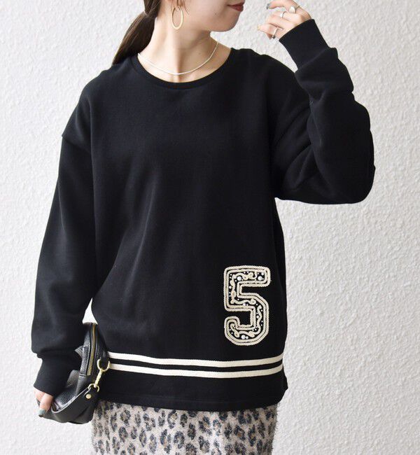 SHIPS any「SHIPS any:〈洗濯機可能〉裏起毛 パールモチーフ 刺繍 ワイド スウェット」|スウェット・ジャージ|