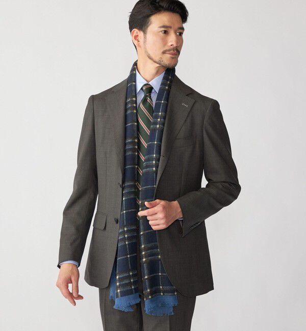 SHIPS「SHIPS: イタリア製 ライト ウェイト オーバー チェック ストール」|ストール|ネイビー