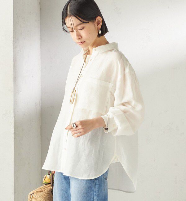 SHIPS for women「《一部追加予約》〈手洗い可能〉IMPERIAL LINEN 混 オーバー サイズ シャツ」|シャツ・ブラウス|オフホワイト