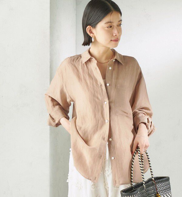 SHIPS for women「《一部追加予約》〈手洗い可能〉IMPERIAL LINEN 混 オーバー サイズ シャツ」|シャツ・ブラウス|ベージュ