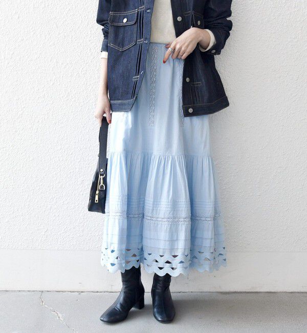 SHIPS any「《一部追加予約》SHIPS any:〈洗濯機可能〉キャンブリック レース ギャザー ボリューム スカート」|スカート|ライトブルー