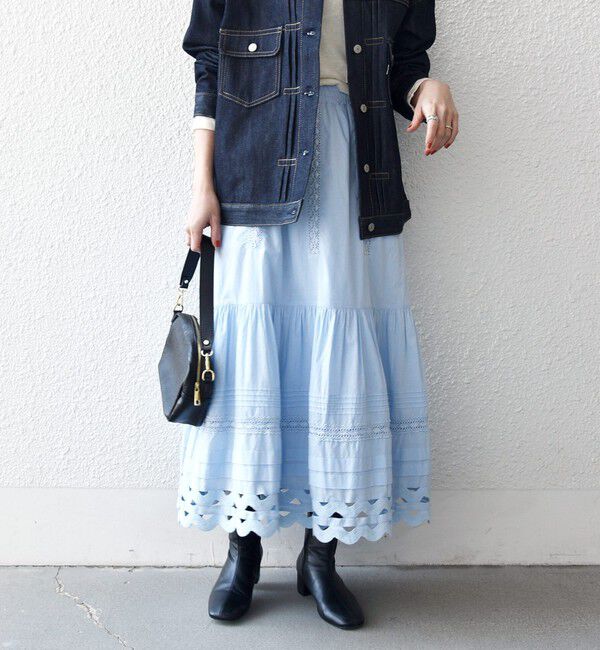 SHIPS any「《一部追加予約》SHIPS any:〈洗濯機可能〉キャンブリック レース ギャザー ボリューム スカート」|スカート|