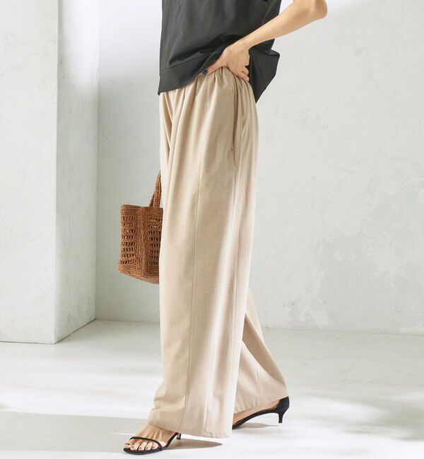 SHIPS for women「〈手洗い可能〉トロ ピン ストライプ / 無地 ウエスト ギャザー パンツ」|その他|ベージュ