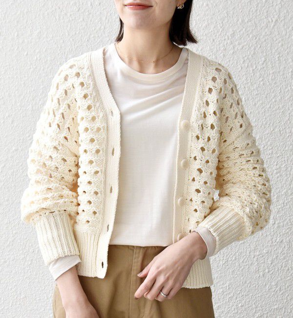 SHIPS any「SHIPS any:〈手洗い可能〉コットン ミックス 透かし編み Vネック カーディガン」|カーディガン|