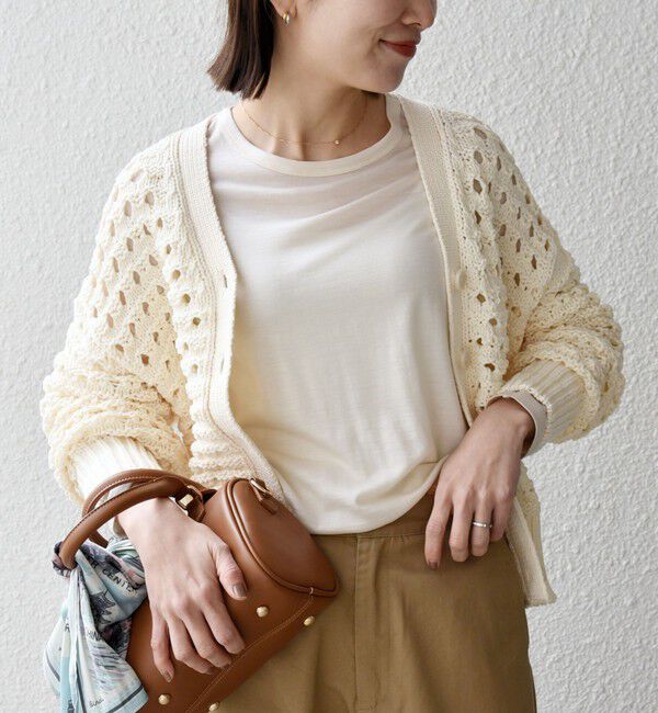 SHIPS any「SHIPS any:〈手洗い可能〉コットン ミックス 透かし編み Vネック カーディガン」|カーディガン|