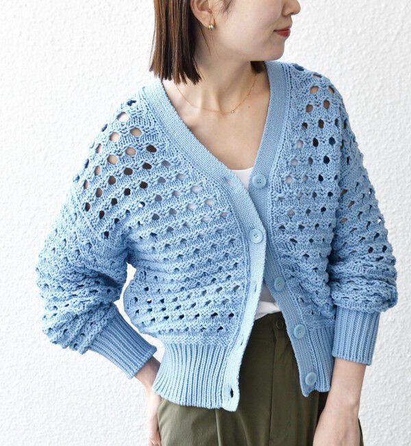 SHIPS any「SHIPS any:〈手洗い可能〉コットン ミックス 透かし編み Vネック カーディガン」|カーディガン|