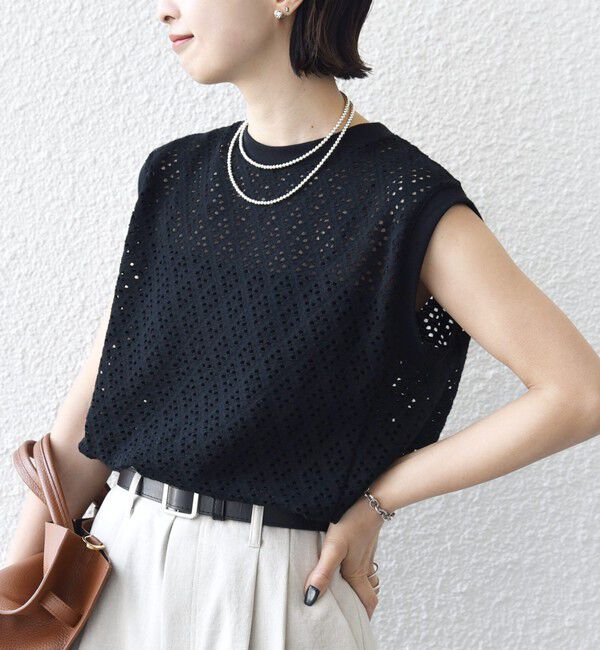 SHIPS for women「〈手洗い可能〉アイレット ノースリーブ フレア プルオーバー」|Tシャツ・カットソー|