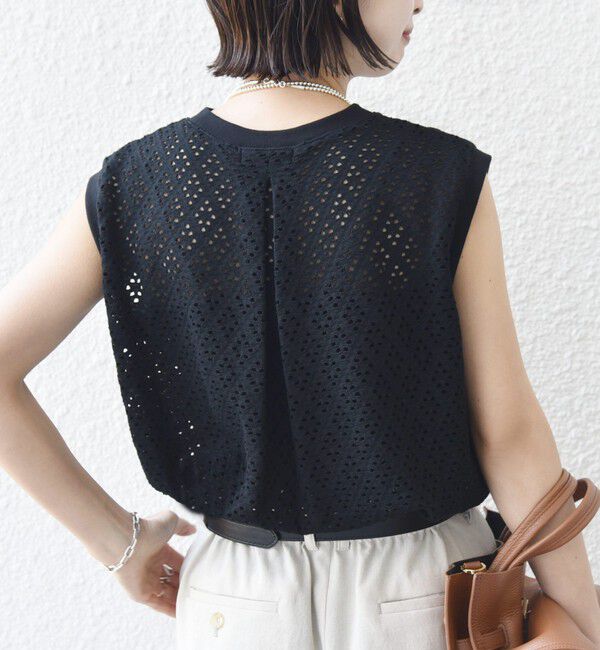 SHIPS for women「〈手洗い可能〉アイレット ノースリーブ フレア プルオーバー」|Tシャツ・カットソー|