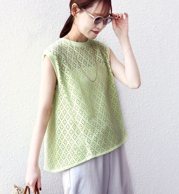 SHIPS for women「〈手洗い可能〉アイレット ノースリーブ フレア プルオーバー」|Tシャツ・カットソー|