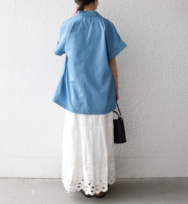 SHIPS any「《予約》SHIPS any:〈洗濯機可能〉シャンブレー デニム ロールアップ シャツ ジャケット」|テーラードジャケット|