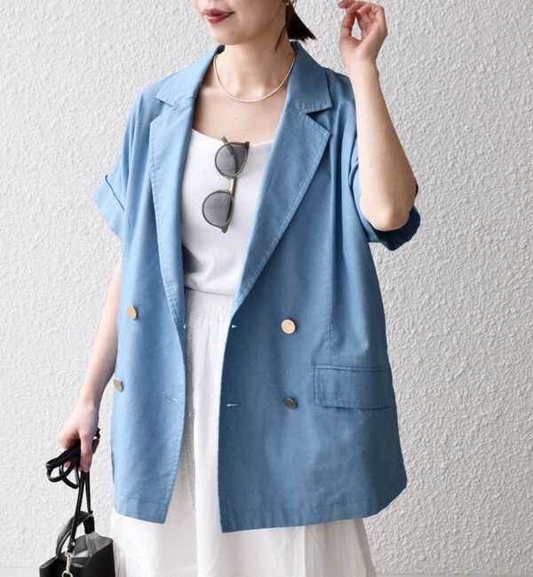 SHIPS any「《予約》SHIPS any:〈洗濯機可能〉シャンブレー デニム ロールアップ シャツ ジャケット」|テーラードジャケット|