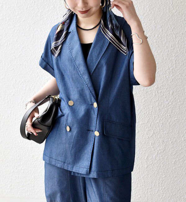 SHIPS any「《予約》SHIPS any:〈洗濯機可能〉シャンブレー デニム ロールアップ シャツ ジャケット」|テーラードジャケット|