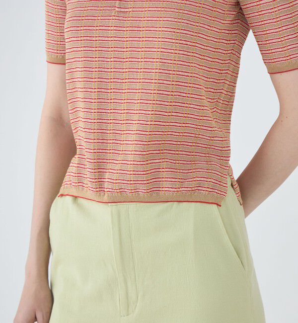 MACPHEE「コットンナイロンラメチェック ポロプルオーバー」|ニット・セーター|