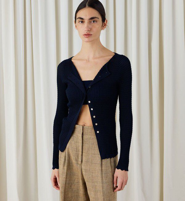 DES PRES「コットンアセテートリブ ボートネックカーディガン」|カーディガン|