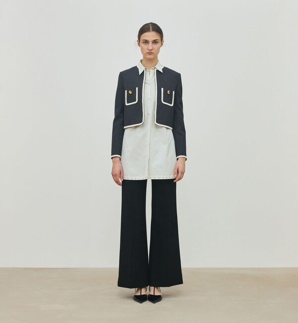 DES PRES「ハードウールオックスフォード クルーネックジャケット」|ノーカラージャケット|