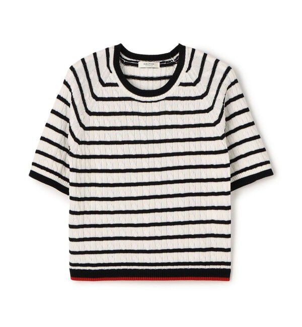 MACPHEE「ギザケーブル ハーフスリーブプルオーバー」|ニット・セーター|18 ブラック系