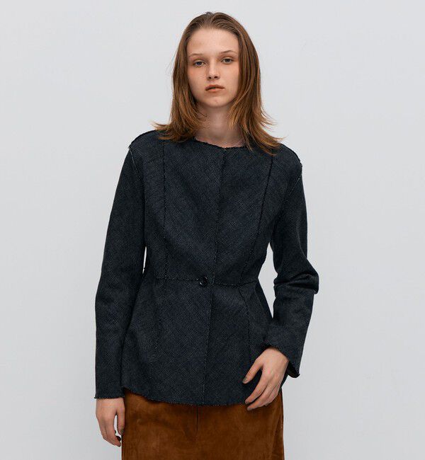 BACCA「ヘリンボーンツイード ノーカラージャケット」|ノーカラージャケット|