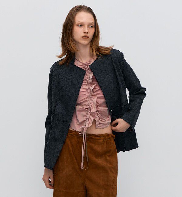 BACCA「ヘリンボーンツイード ノーカラージャケット」|ノーカラージャケット|